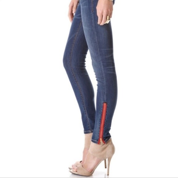 etienne marcel medium wash signature skinny crop jeans red zippers womens sz 30 - Picture 1 of 10